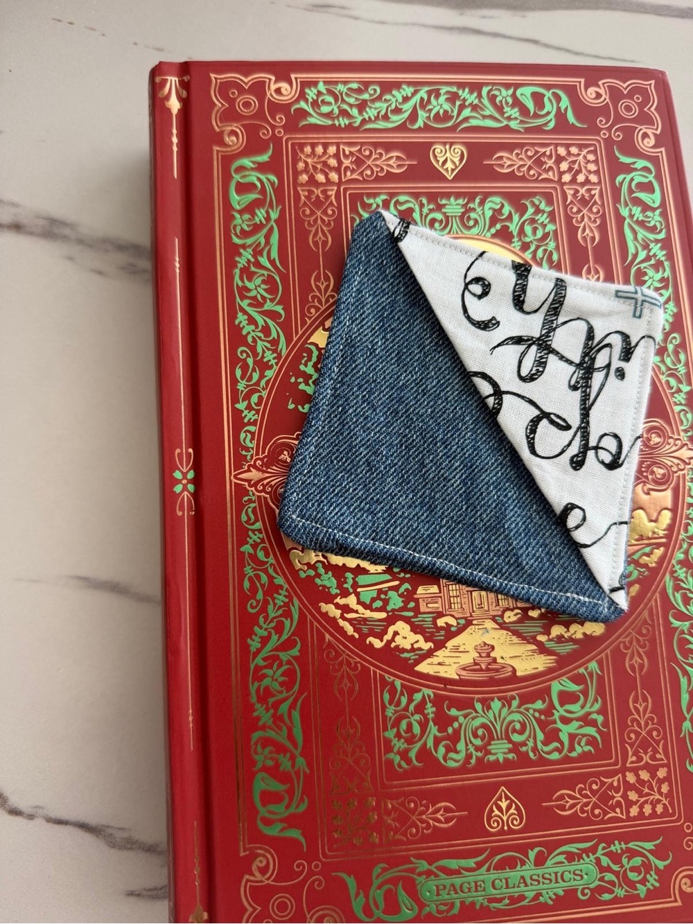 Reversible Denim and Script Fabric Pocket Square